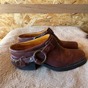 FRYE Brown Leather Square Toe Mules Made in USA
Size 8.5